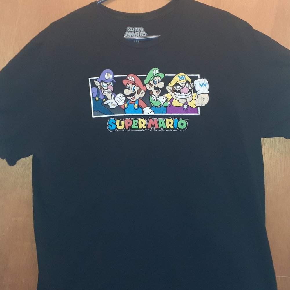Mens Super Mario Tee Shirt Black Size 2XL